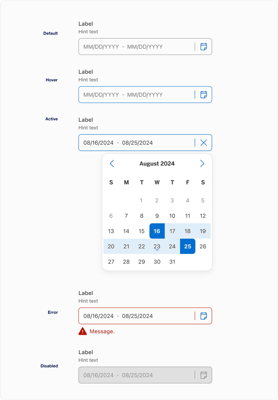 States of Date Range Picker