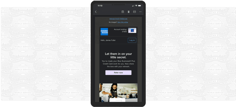 Overview image, user receiving email on Dark Mode-- Let them in on your little secret (Amex Card)