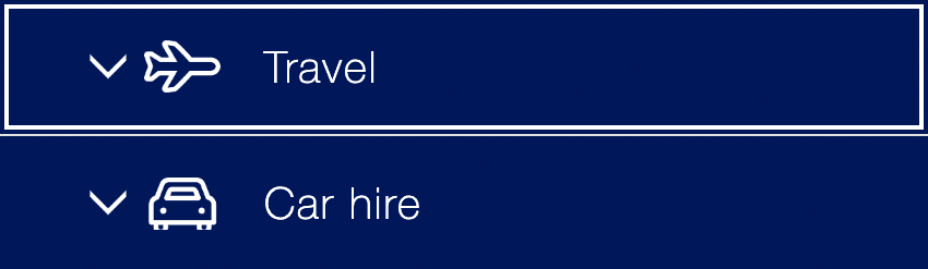 Example of interior focus outline on interactive header bars