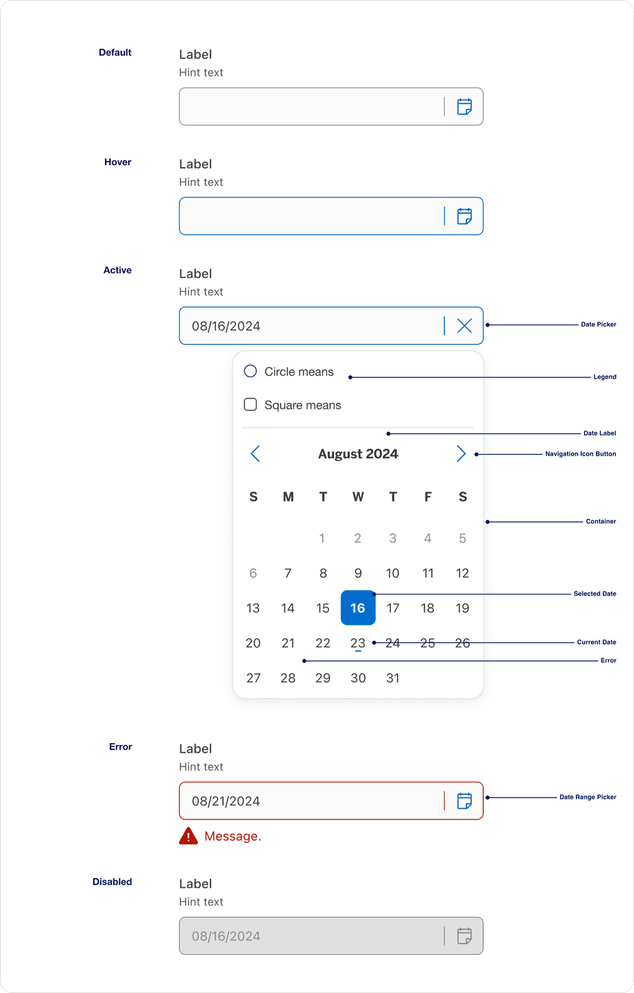 States of Date Picker