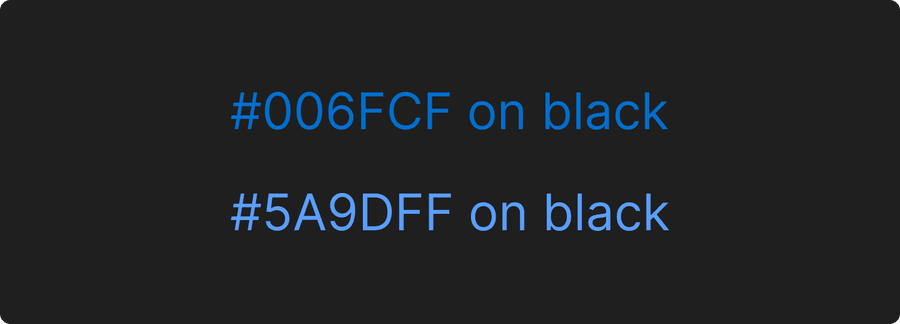 Different kinds of blue text on black background